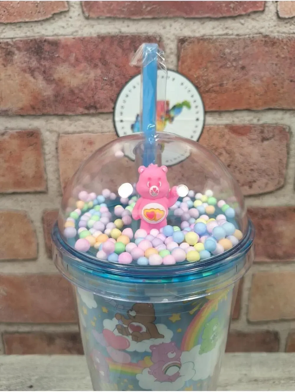 Carebears 24 OZ Travel Tumbler Cup with Dome Lid & Straw Moving Foam Balls NWT